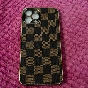 Luxury Checkered Phone Case with Gold Accents - NWT